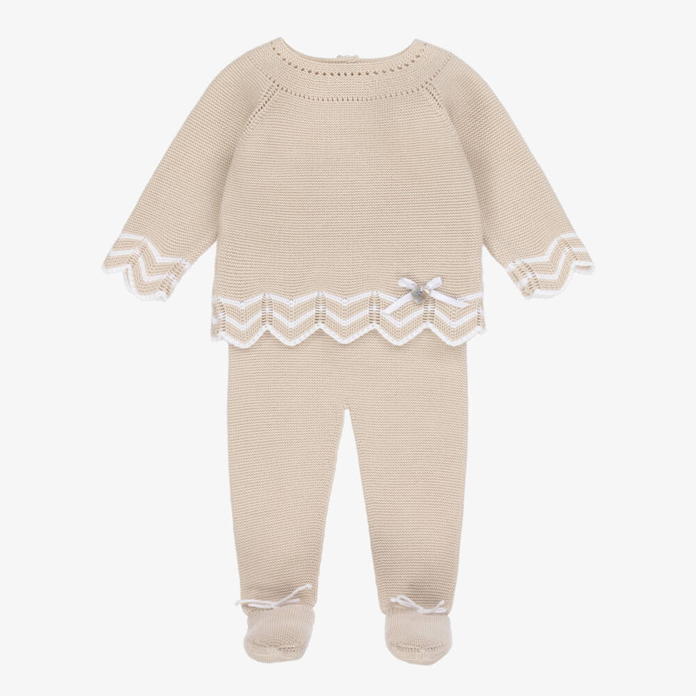 Artesanía Granlei-Beige Knitted Two-Piece Girls Babygrow | Childrensalon Outlet
