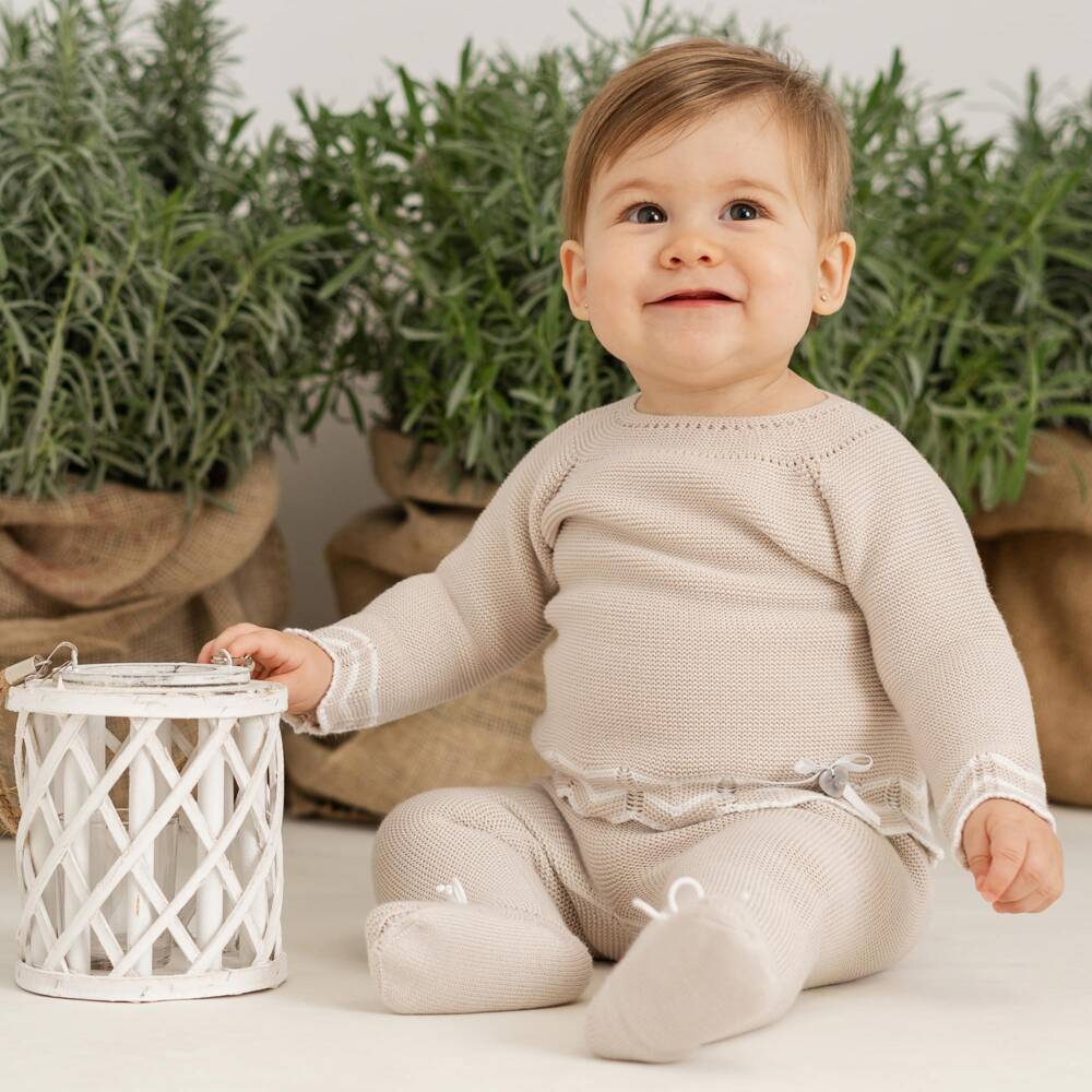 Artesanía Granlei-Beige Knitted Two-Piece Girls Babygrow | Childrensalon Outlet