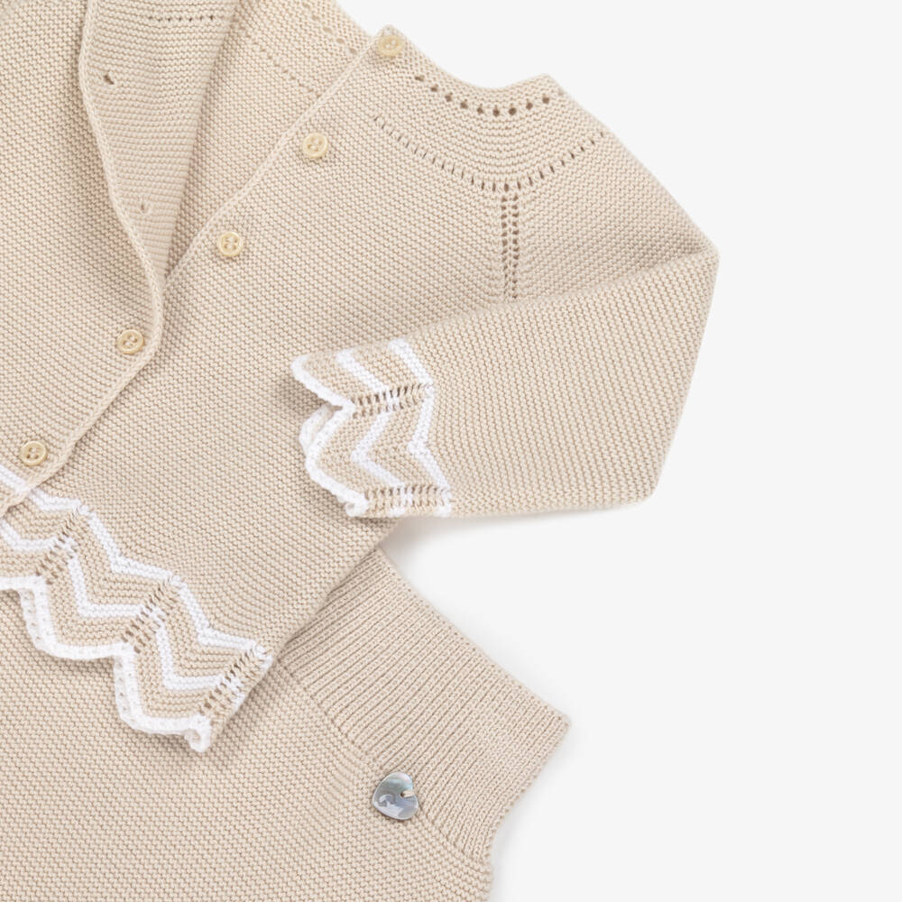 Artesanía Granlei-Beige Knitted Two-Piece Girls Babygrow | Childrensalon Outlet