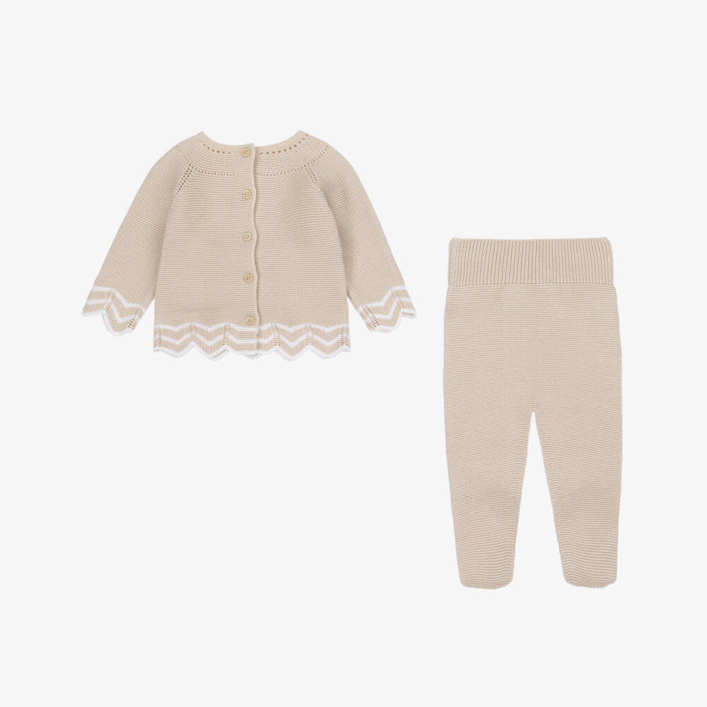 Artesanía Granlei-Beige Knitted Two-Piece Girls Babygrow | Childrensalon Outlet