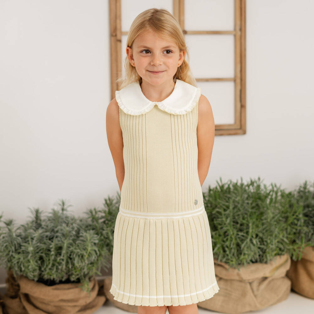 Artesanía Granlei-Beige Ribbed Knit Voile Dress | Childrensalon Outlet