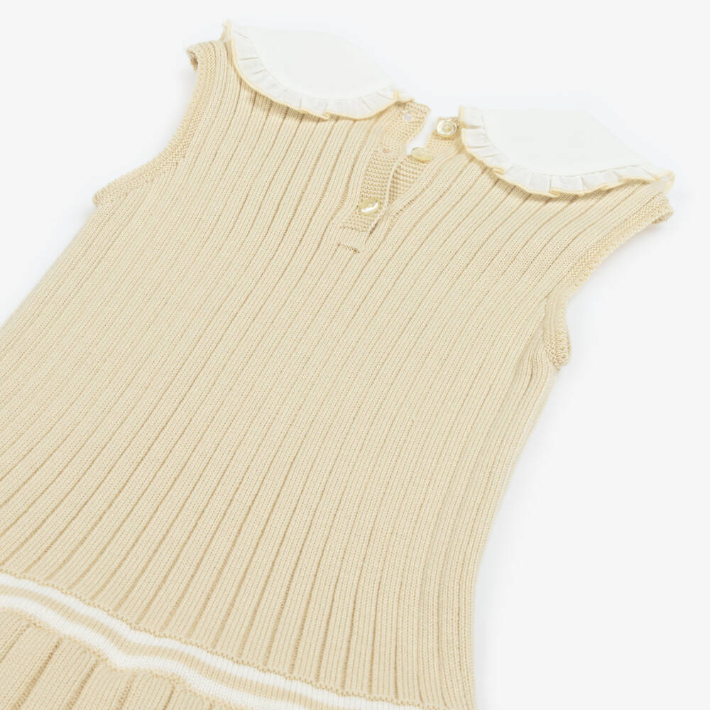 Artesanía Granlei-Beige Ribbed Knit Voile Dress | Childrensalon Outlet