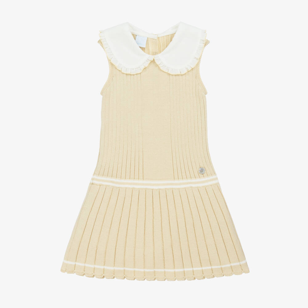 Artesanía Granlei-Beige Ribbed Knit Voile Dress | Childrensalon Outlet