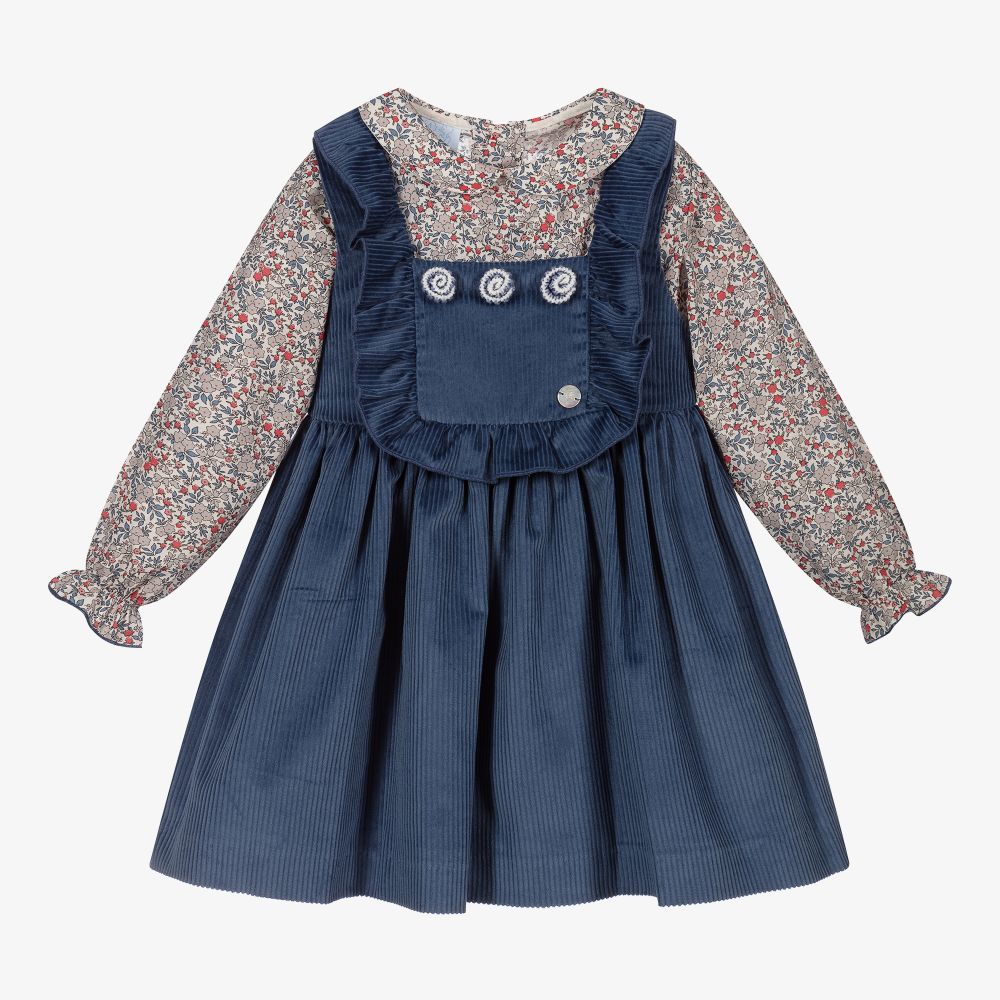 Artesanía Granlei - Blaues Cordkleid-Set  | Childrensalon