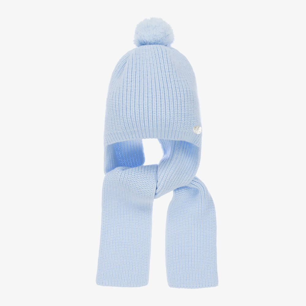 Artesanía Granlei -  Blaue Mütze mit integriertem Schal | Childrensalon