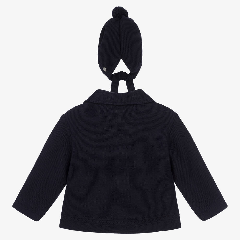 Artesanía Granlei-Blue Knit Baby Coat & Hat Set | Childrensalon Outlet