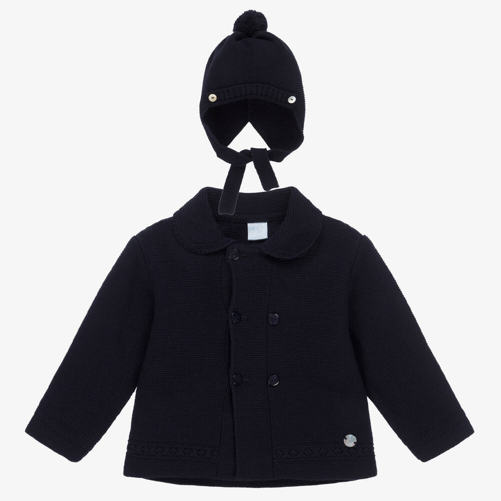 Artesanía Granlei - Blue Knit Baby Coat & Hat Set | Childrensalon