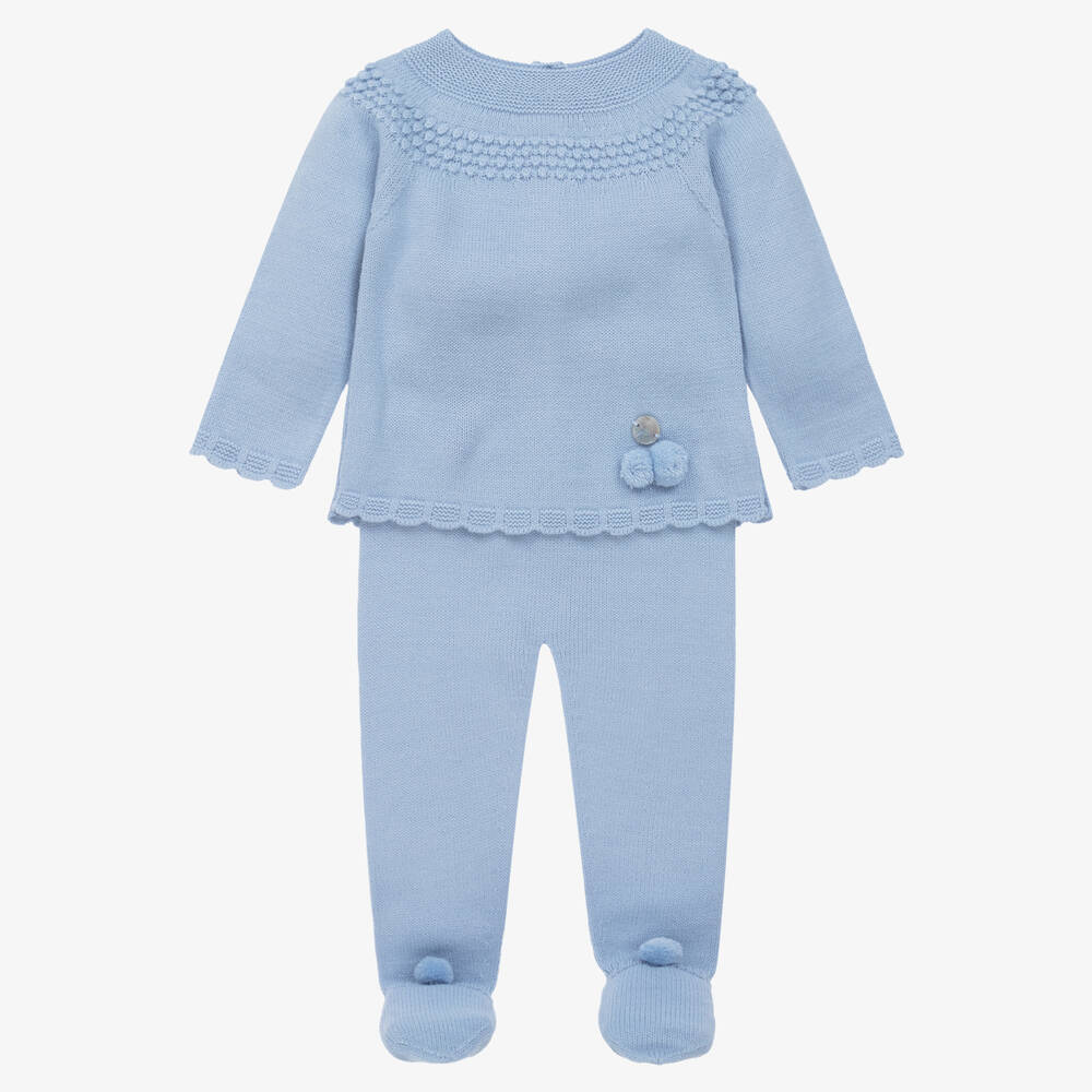 Artesanía Granlei - Blue Knitted 2 Piece Babygrow | Childrensalon