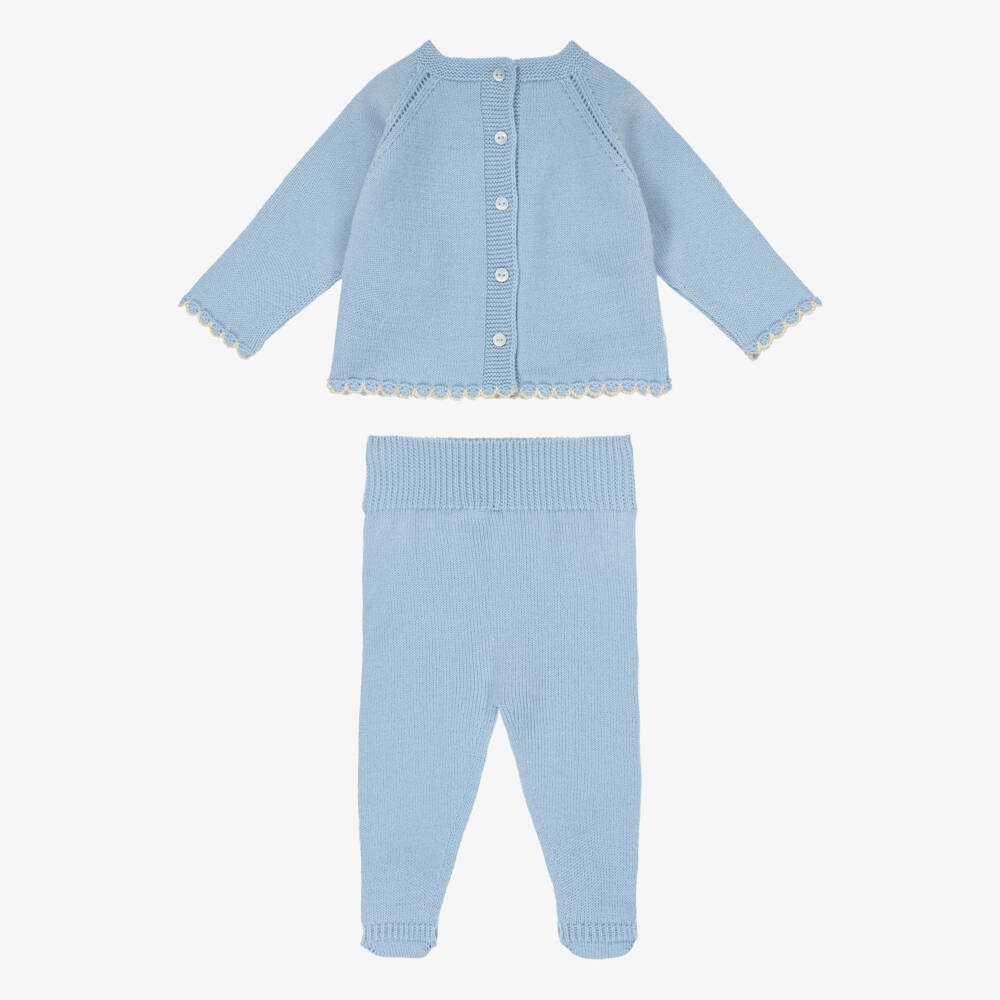 Artesanía Granlei-Blue Knitted 2 Piece Babygrow | Childrensalon Outlet