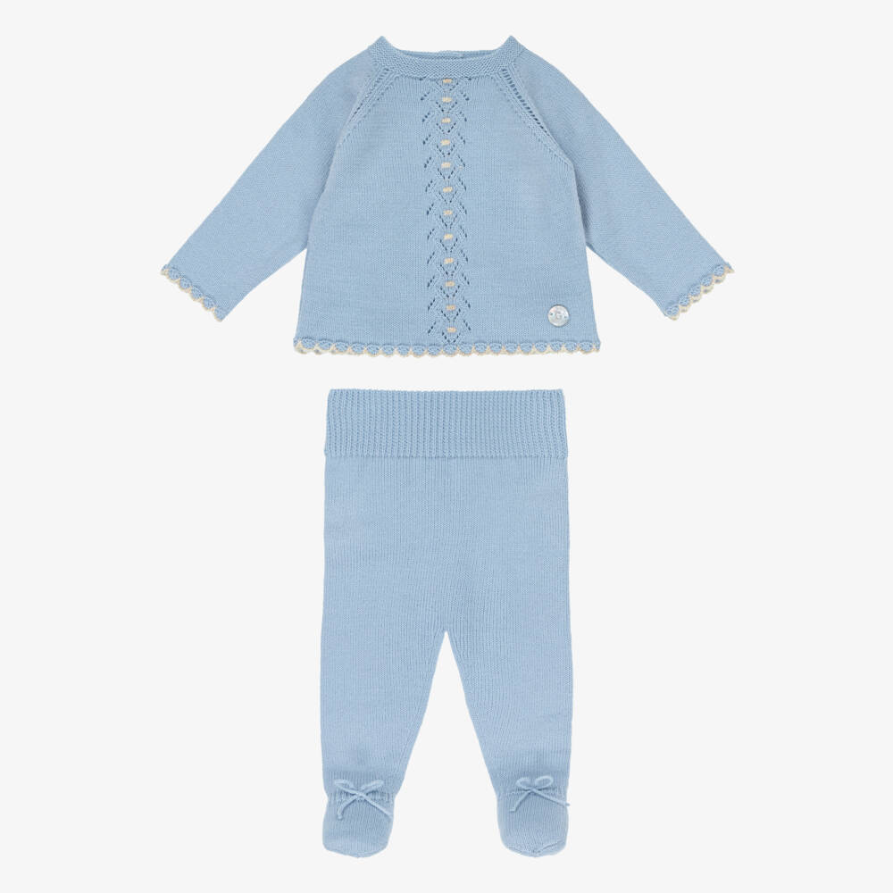 Artesanía Granlei-Blue Knitted 2 Piece Babygrow | Childrensalon Outlet
