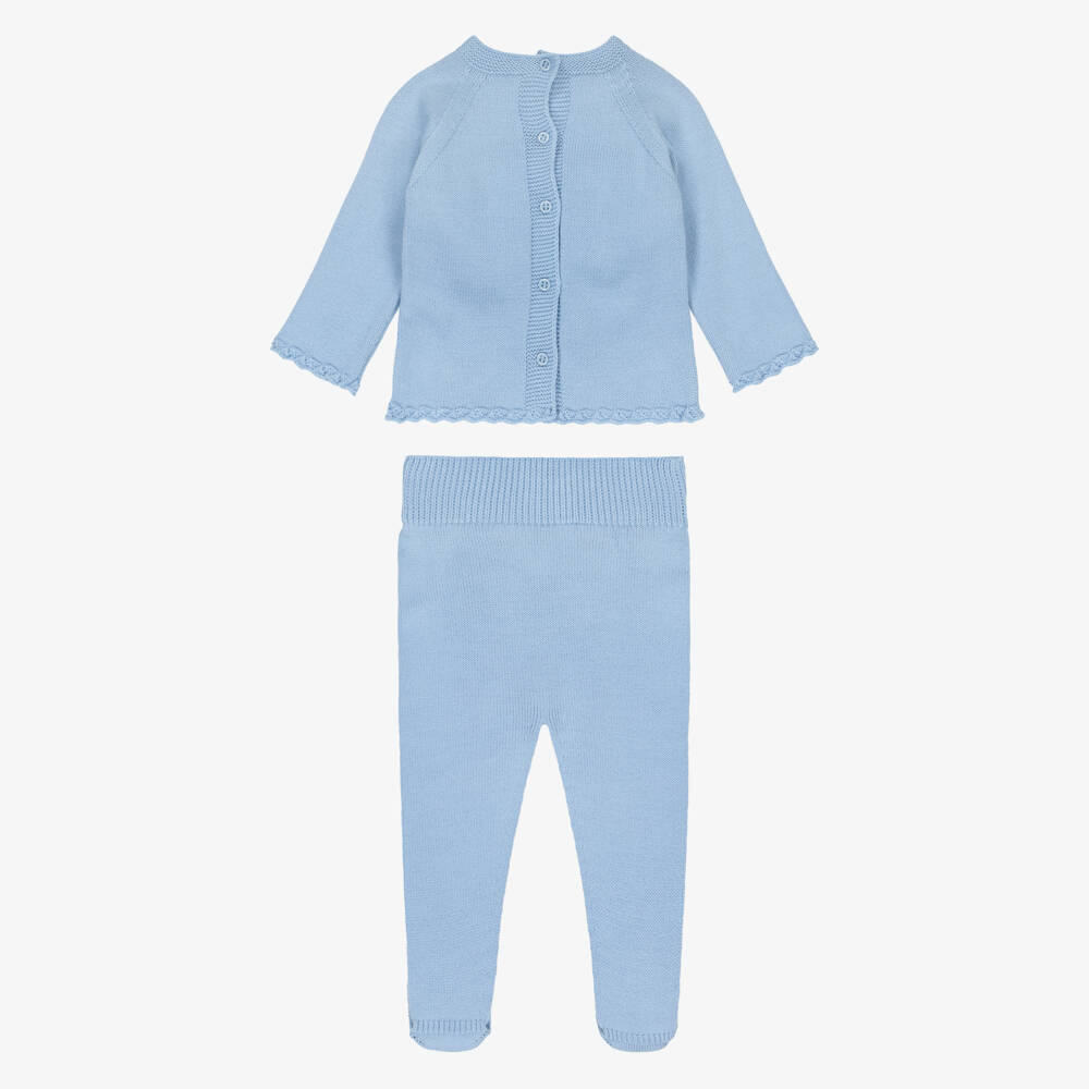 Artesanía Granlei-Blue Knitted 2 Piece Babygrow with Bunny Motif | Childrensalon Outlet