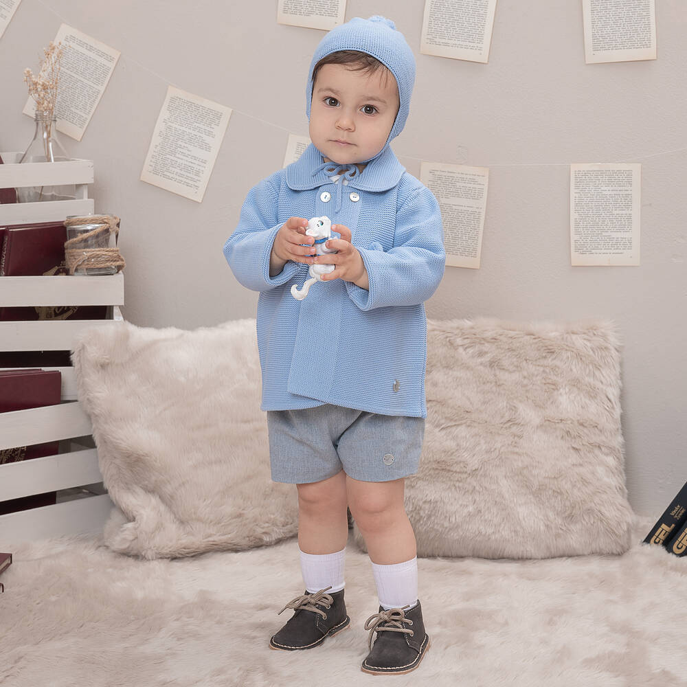 ارتيزانيا  غرانلي-طقم معطف وقبعة أكريليك محبوك لون أزرق للأطفال | Childrensalon Outlet