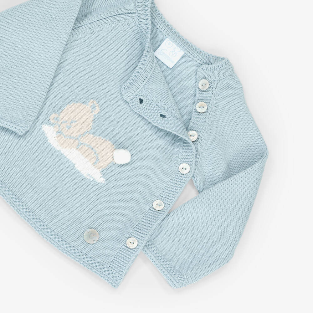 Artesanía Granlei-Blue Knitted Baby Trouser Set with Bear Motif | Childrensalon Outlet