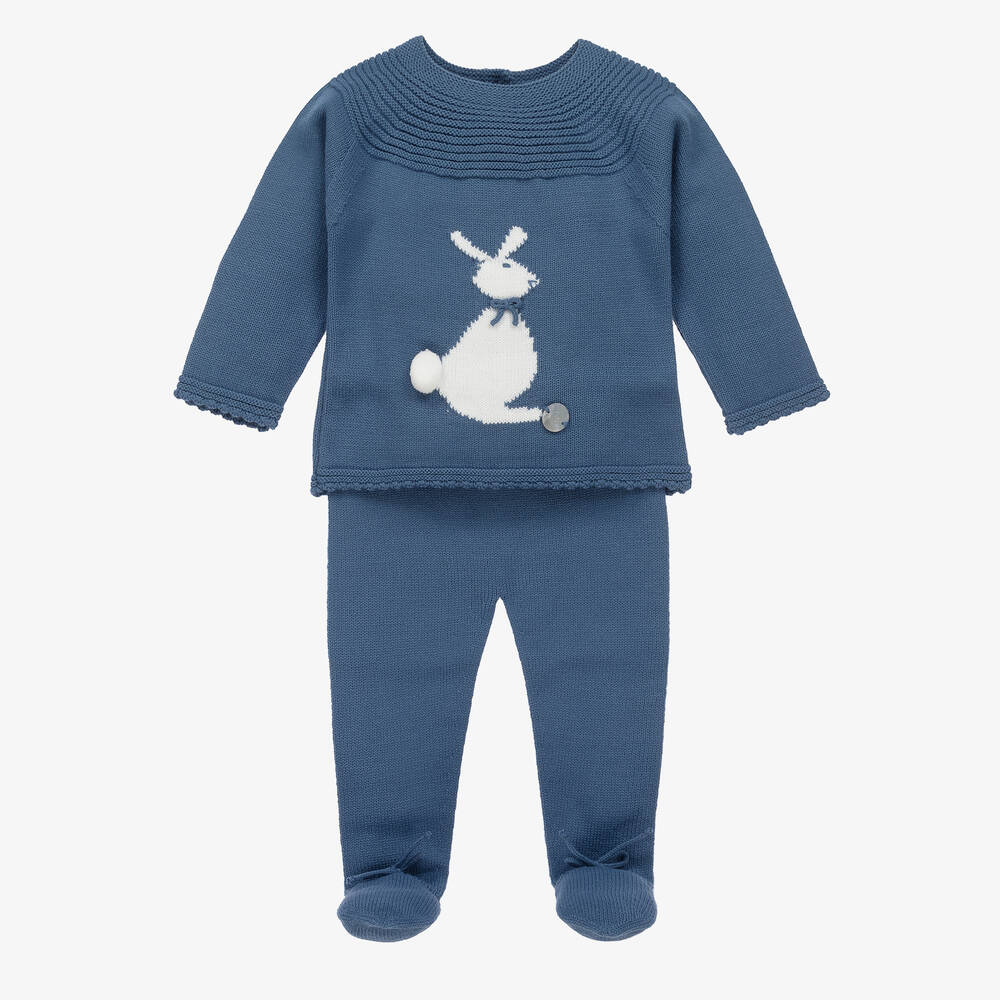 Artesanía Granlei - Blue Knitted Bunny 2 Piece Babygrow | Childrensalon