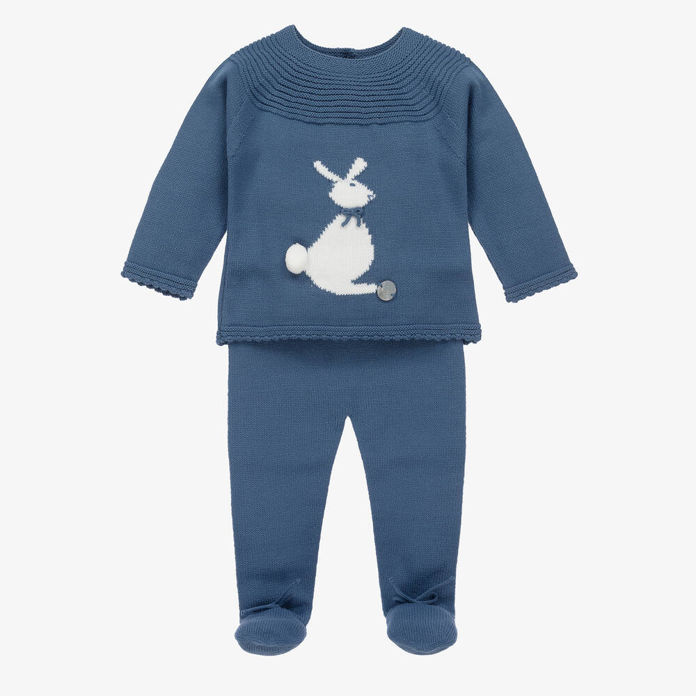 Artesanía Granlei-Blue Knitted Bunny 2 Piece Babygrow | Childrensalon Outlet