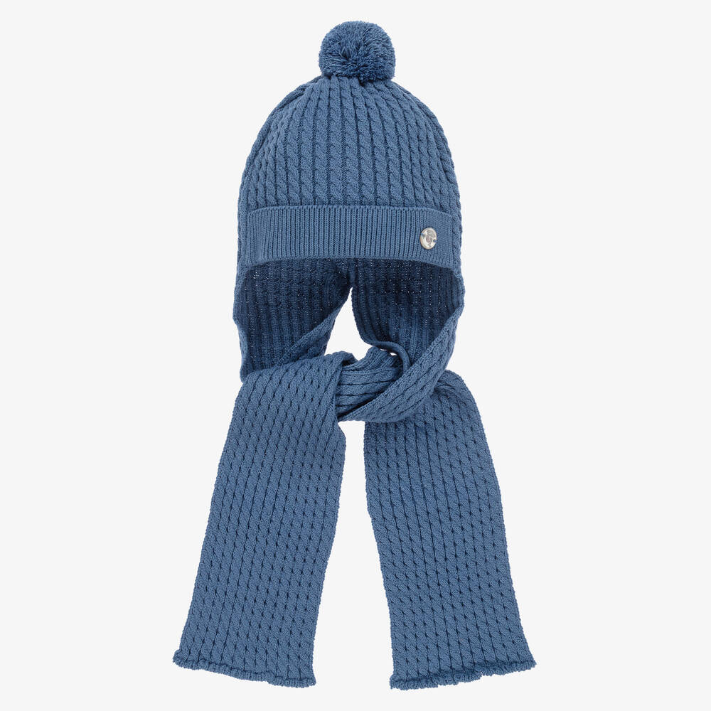Artesanía Granlei - Blue Knitted Hat & Attached Scarf | Childrensalon