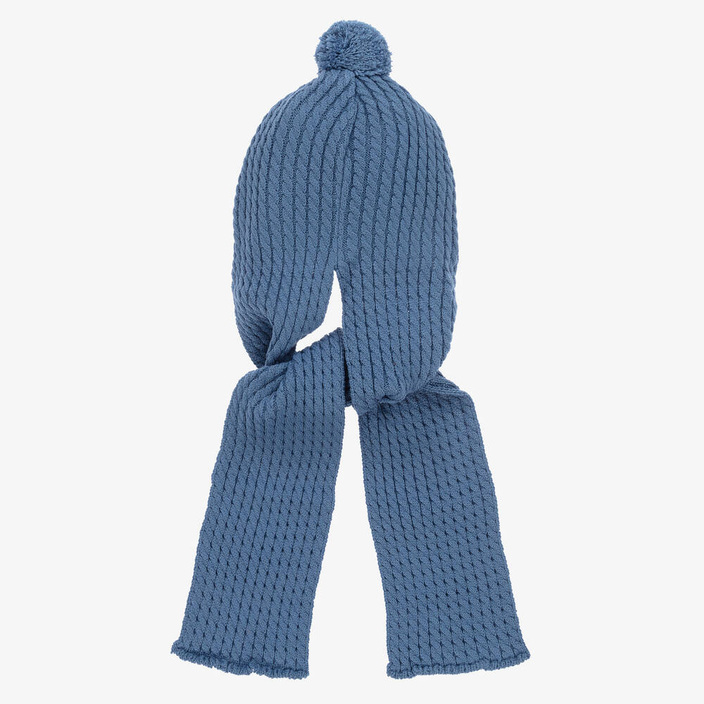 Artesanía Granlei-Blue Knitted Hat & Attached Scarf | Childrensalon Outlet