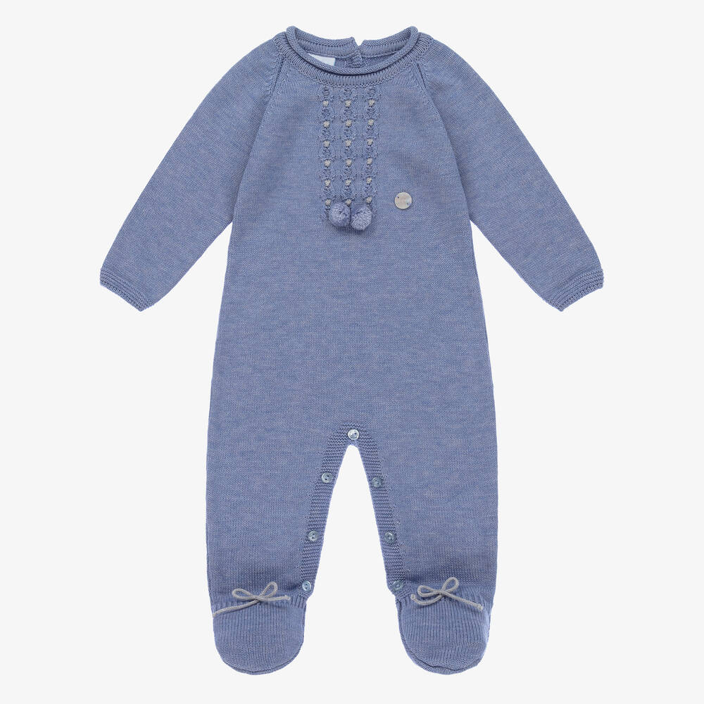 Artesanía Granlei - Blue Knitted Pom-Pom Babygrow | Childrensalon