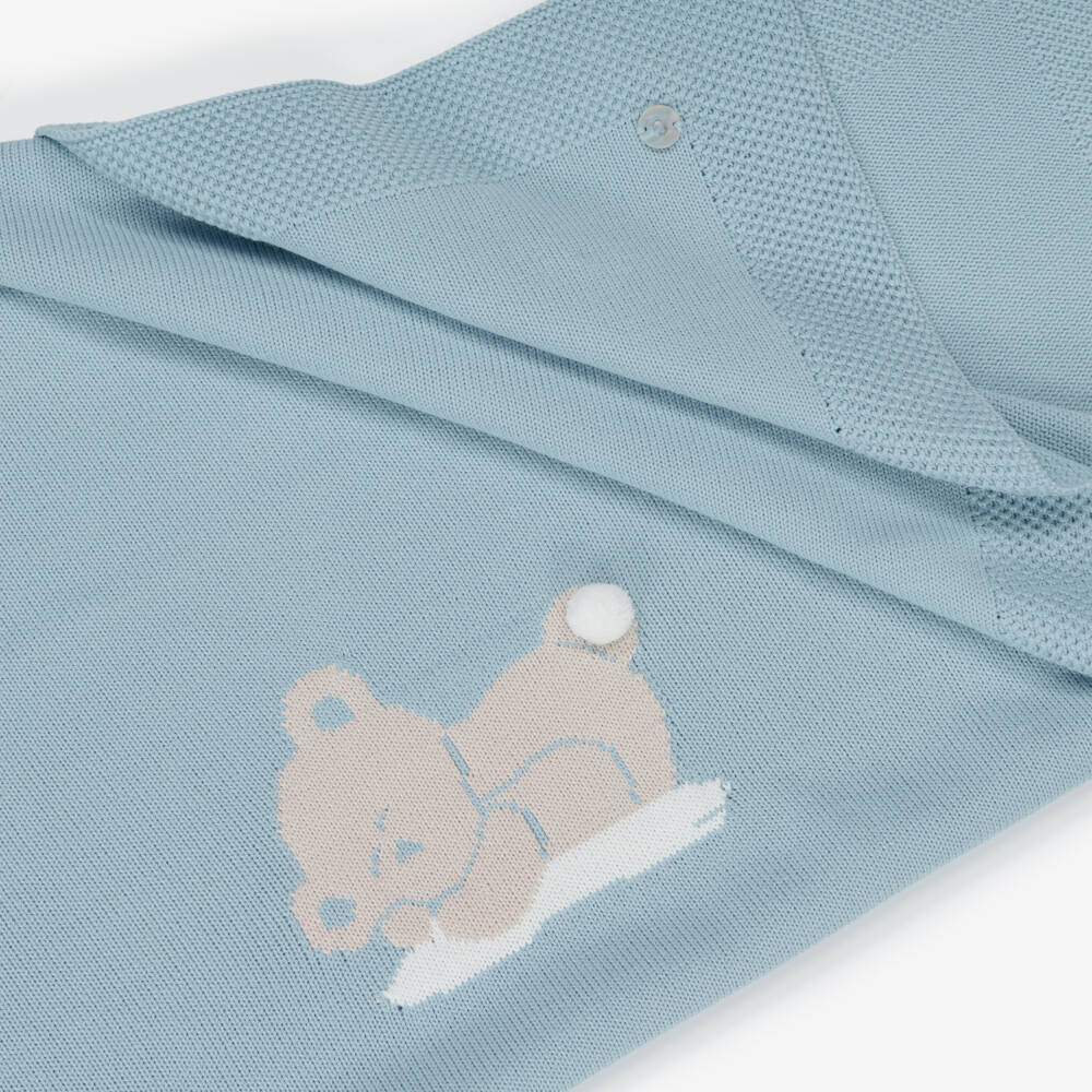 Artesanía Granlei-Blue Knitted Teddy Bear Baby Blanket (84cm) | Childrensalon Outlet