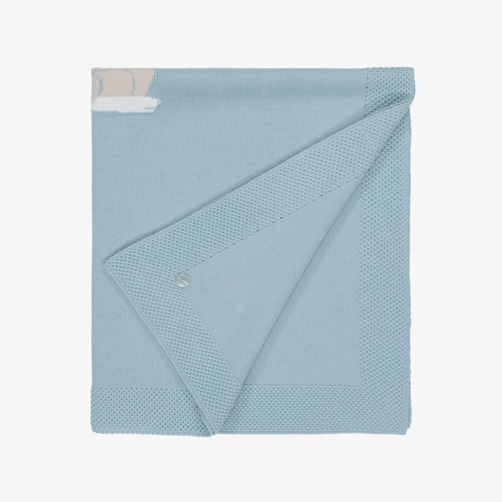 Artesanía Granlei-Blue Knitted Teddy Bear Baby Blanket (84cm) | Childrensalon Outlet