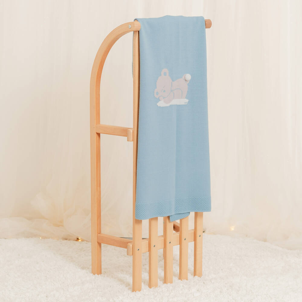 Artesanía Granlei-Blue Knitted Teddy Bear Baby Blanket (84cm) | Childrensalon Outlet
