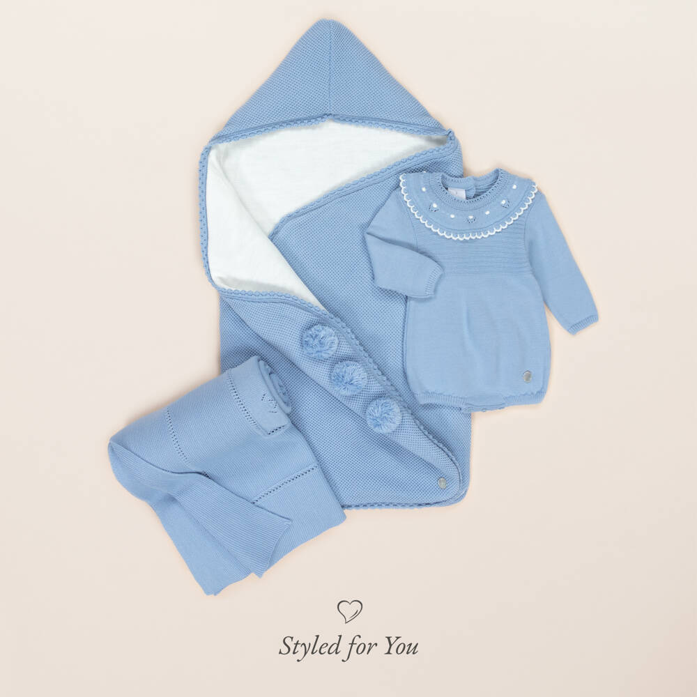 Artesanía Granlei-Blue Openwork Knitted Baby Blanket (106cm) | Childrensalon Outlet