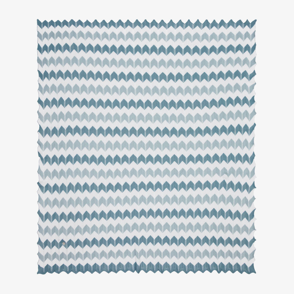 Artesanía Granlei-Blue & White Zigzag Knitted Shawl (132cm) | Childrensalon Outlet