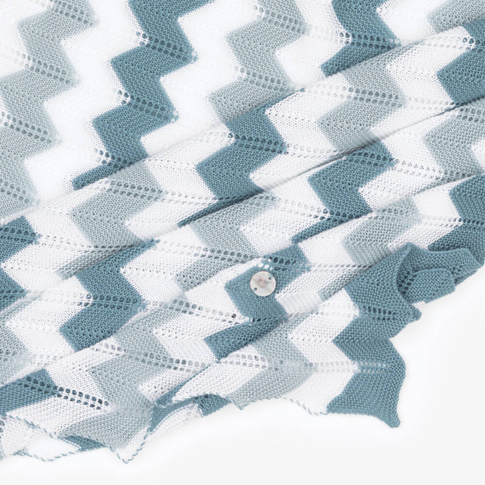 Artesanía Granlei-Blue & White Zigzag Knitted Shawl (132cm) | Childrensalon Outlet