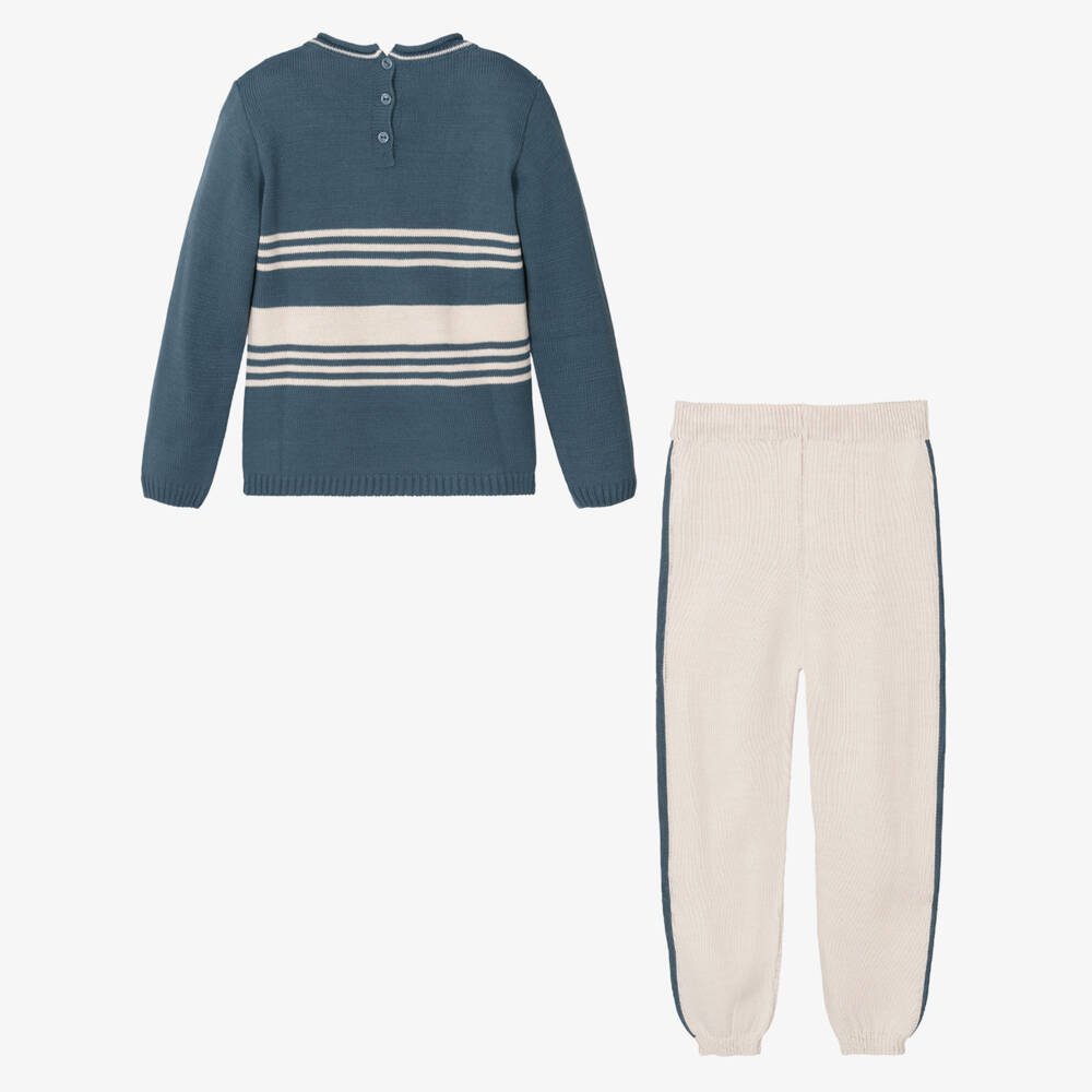Artesanía Granlei-Boys Beige Blue Knit Outfit | Childrensalon Outlet