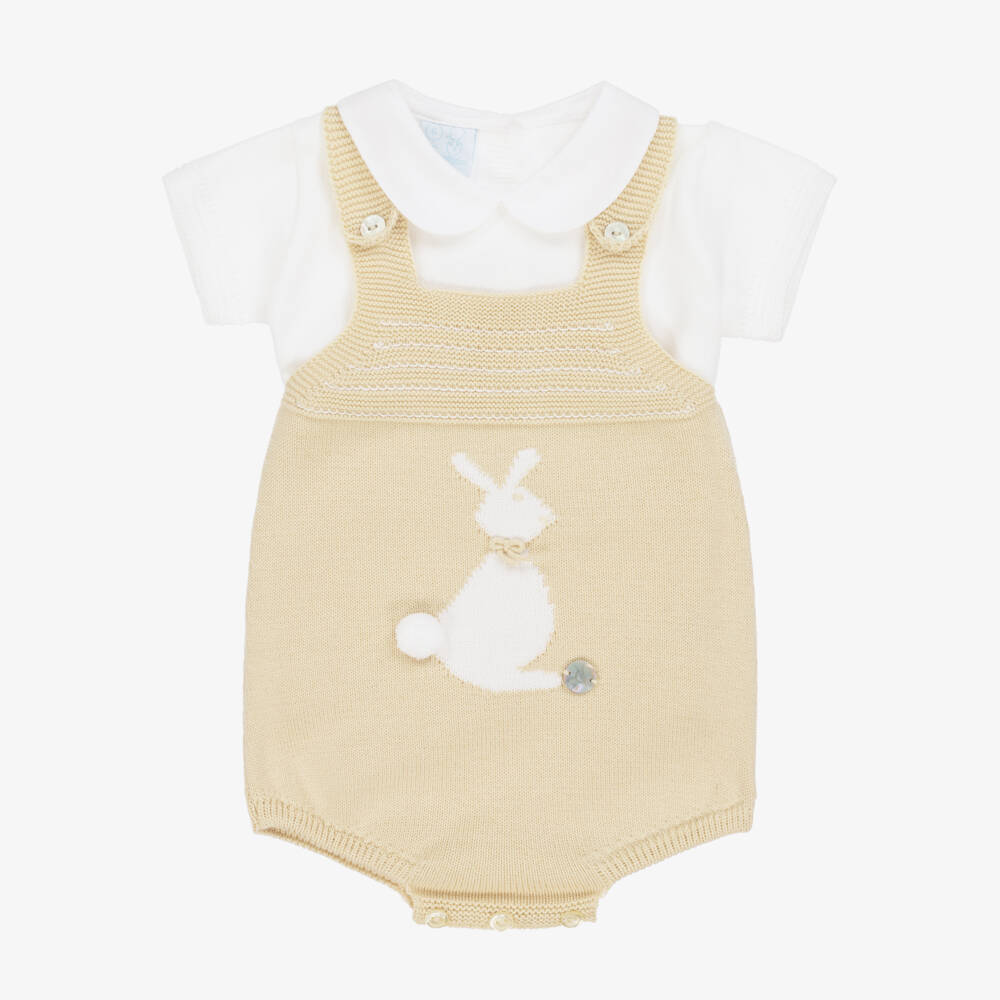 Artesanía Granlei-Boys' Beige Bunny Dungaree Ensemble | Childrensalon Outlet