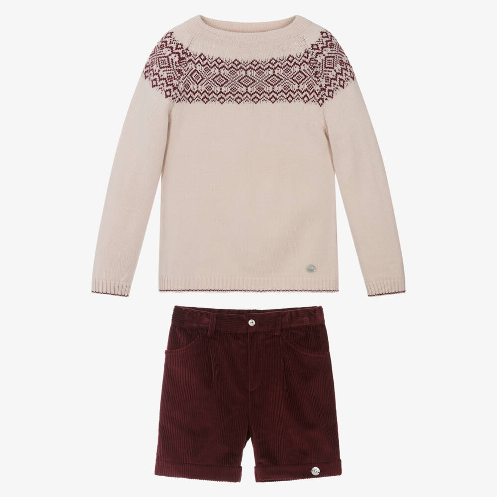 Artesanía Granlei-Boys Beige & Burgundy Outfit Set | Childrensalon Outlet