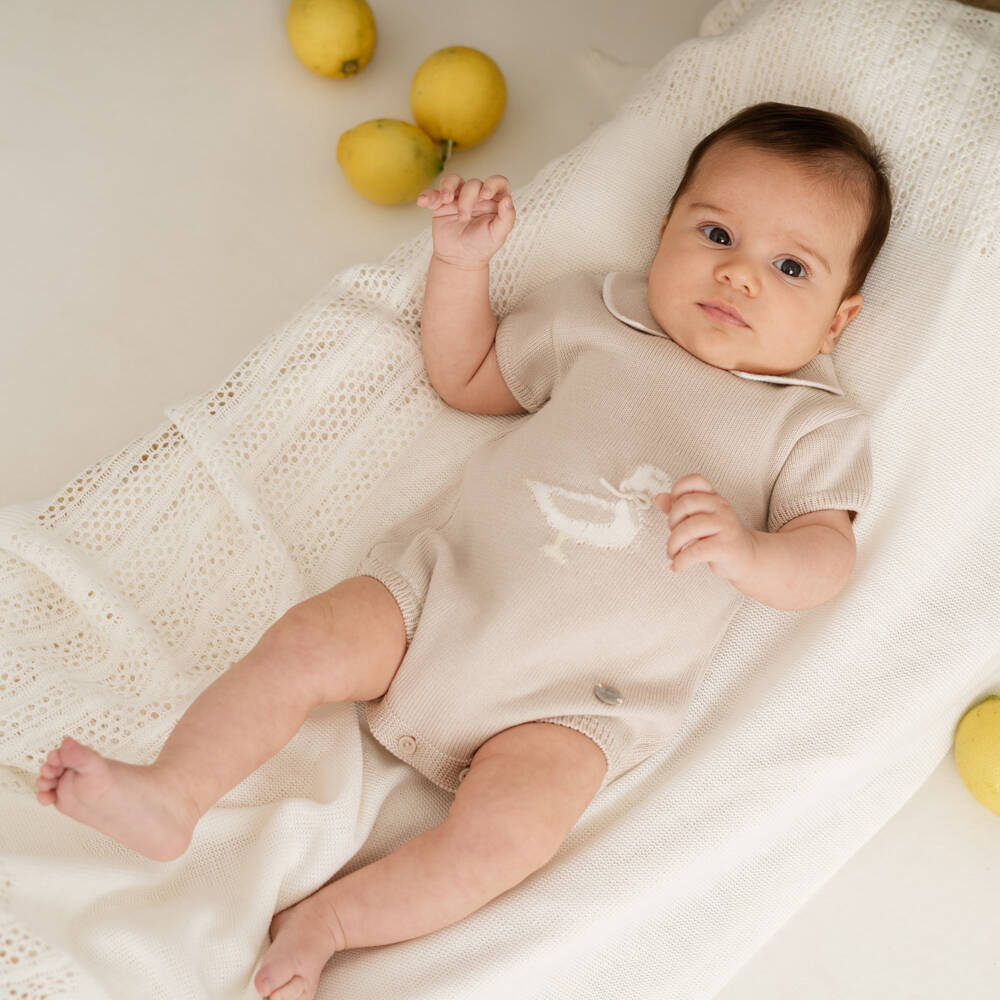 Artesanía Granlei-Boys Beige Cotton Duck Romper | Childrensalon Outlet