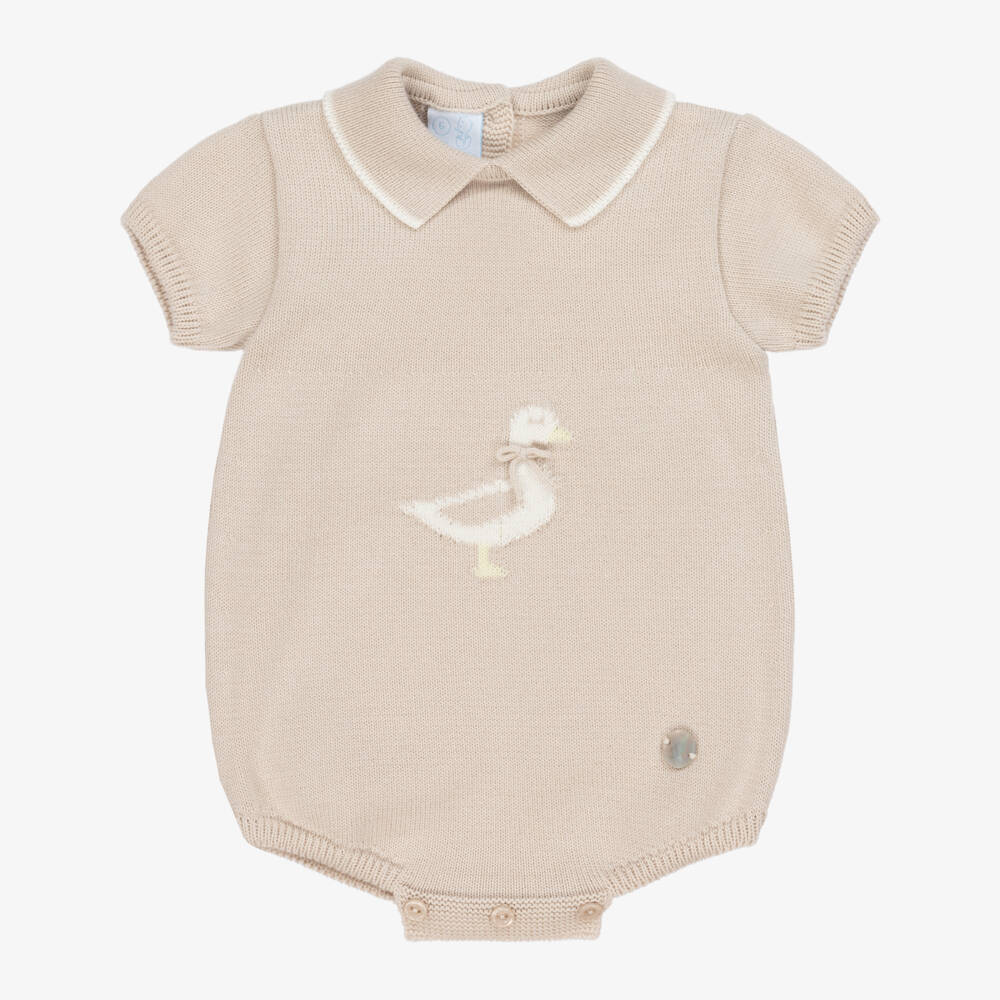 Artesanía Granlei-Boys Beige Cotton Duck Romper | Childrensalon Outlet