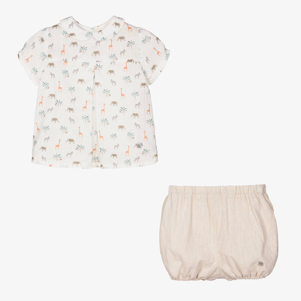 Artesanía Granlei-Boys Beige Cotton & Linen Shorts Set | Childrensalon Outlet