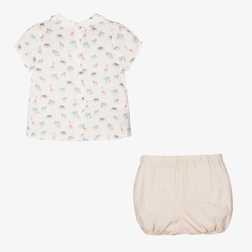 Artesanía Granlei-Boys Beige Cotton & Linen Shorts Set | Childrensalon Outlet