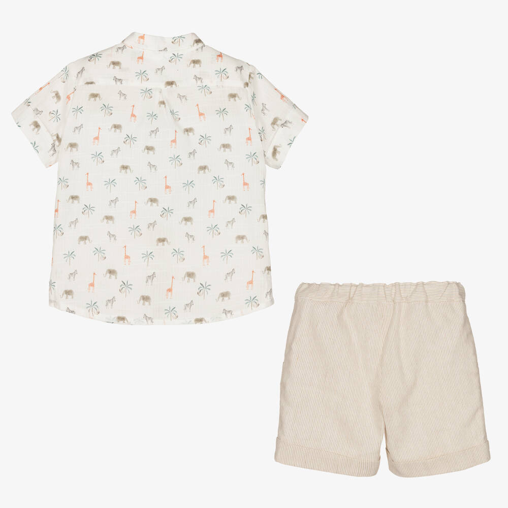 Artesanía Granlei-Boys Beige Cotton & Linen Shorts Set | Childrensalon Outlet