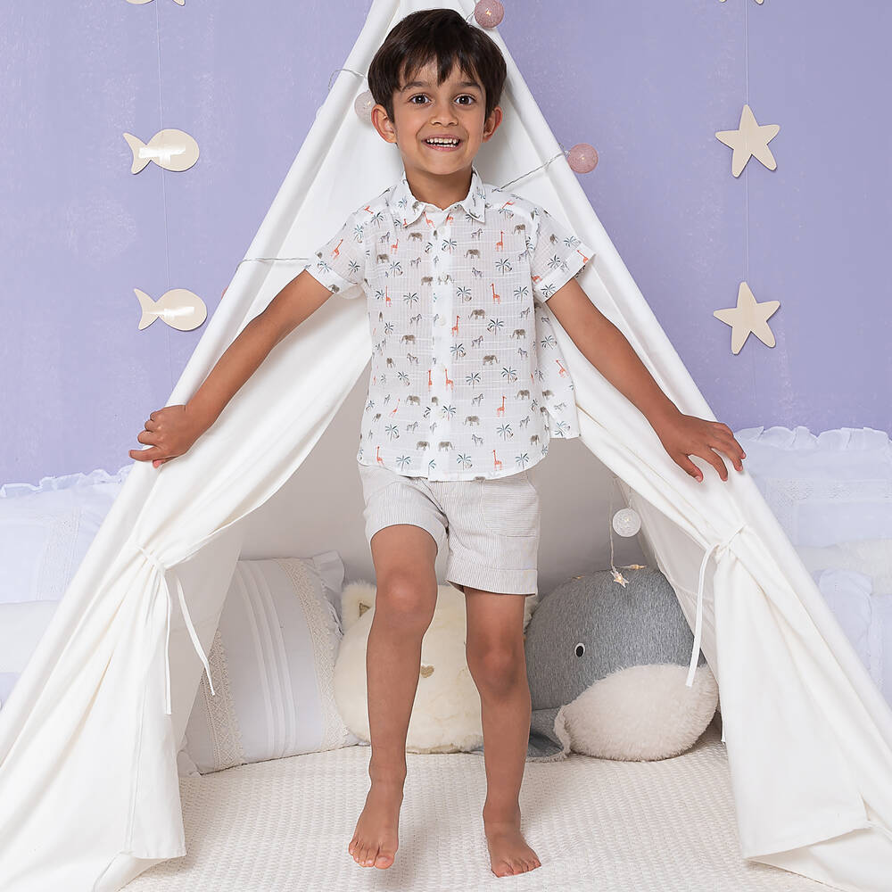 Artesanía Granlei-Boys Beige Cotton & Linen Shorts Set | Childrensalon Outlet