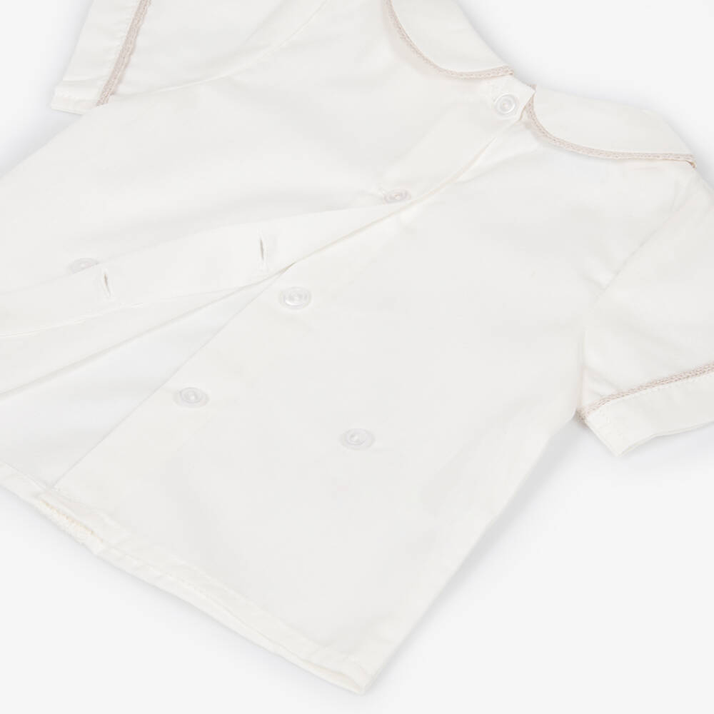 Artesanía Granlei-Boys Beige & Ivory Buster Suit with Lace Trim | Childrensalon Outlet