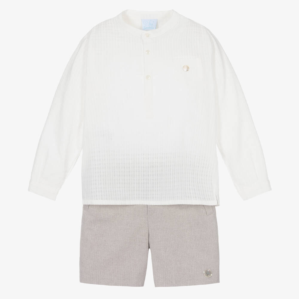 Artesanía Granlei-Boys Beige & Ivory Cotton Shorts Set | Childrensalon Outlet