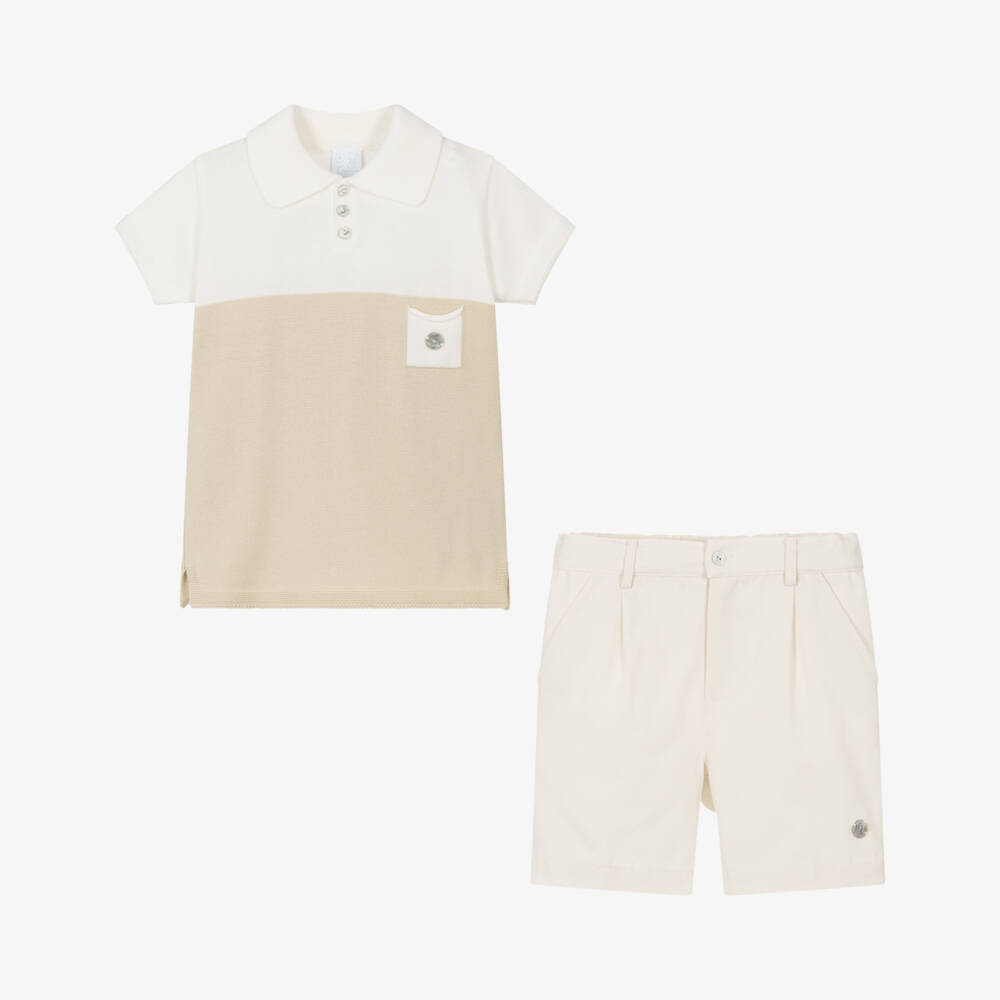 Artesanía Granlei-Boys Beige & Ivory Polo Set | Childrensalon Outlet