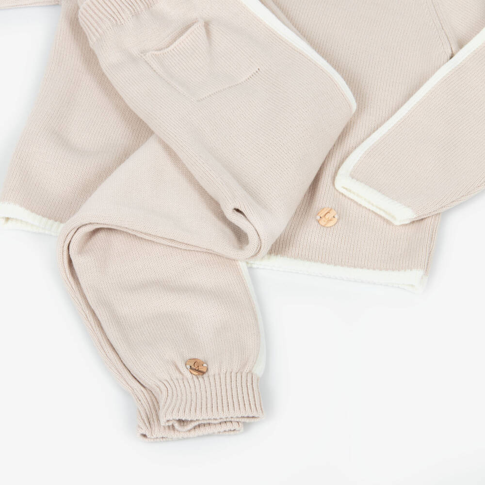Artesanía Granlei-Boys Beige Knit Hooded Top & Trouser Set | Childrensalon Outlet