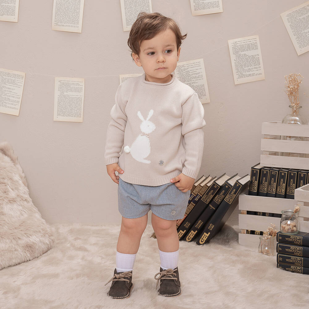 Artesanía Granlei-Boys Beige Knitted Bunny Sweater | Childrensalon Outlet