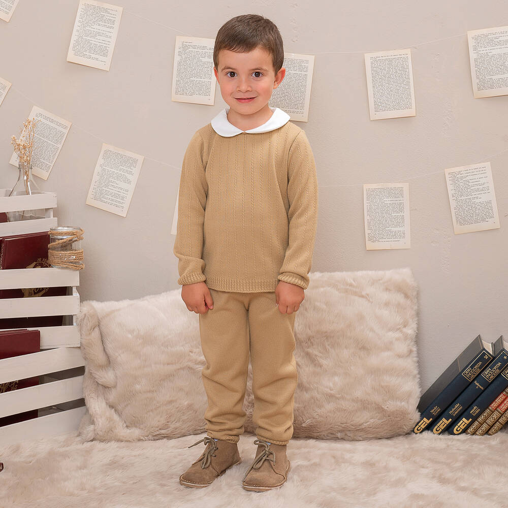 Artesanía Granlei-طقم بنطلون أكريليك محبوك لون بيج للأولاد | Childrensalon Outlet