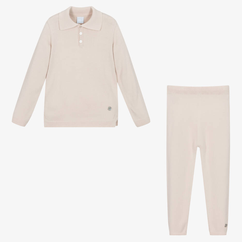 Artesanía Granlei-Boys Beige Knitted Trouser Set | Childrensalon Outlet