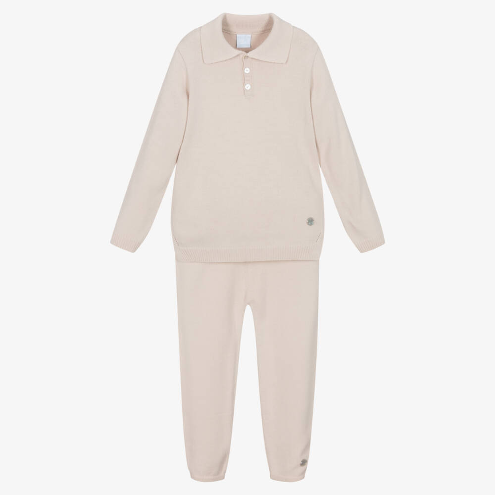 Artesanía Granlei-Boys Beige Knitted Trouser Set | Childrensalon Outlet