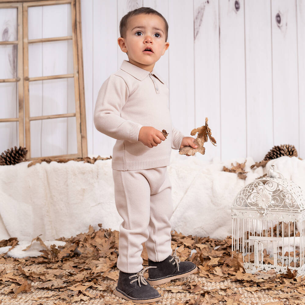 Artesanía Granlei-Boys Beige Knitted Trouser Set | Childrensalon Outlet