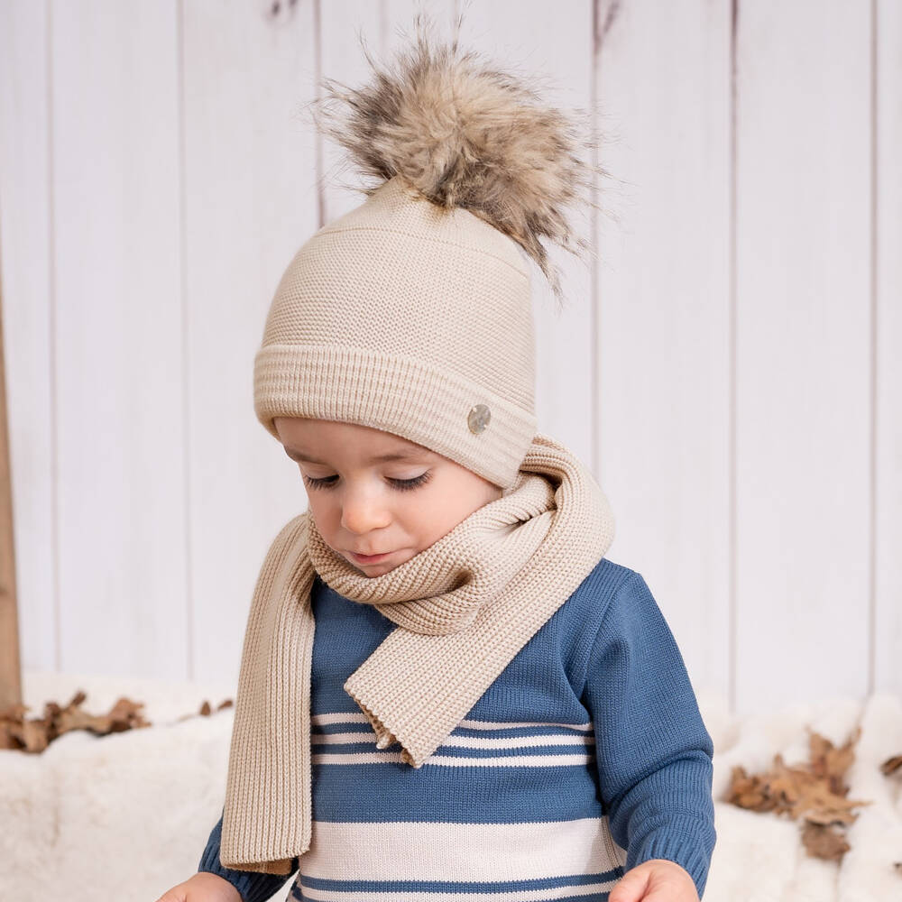 Artesanía Granlei-Boys Beige Pom Pom Knit Duo | Childrensalon Outlet