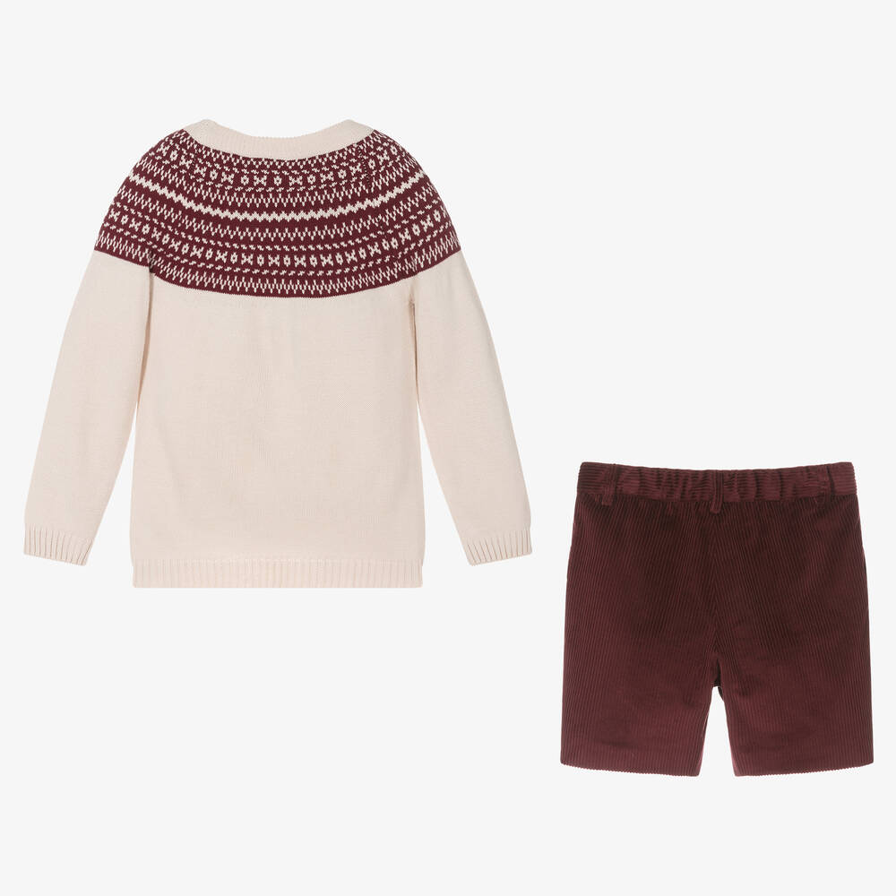 ارتيزانيا  غرانلي-طقم شورت أكريليك محبوك وقطن لون بيج وأحمر للأولاد | Childrensalon Outlet