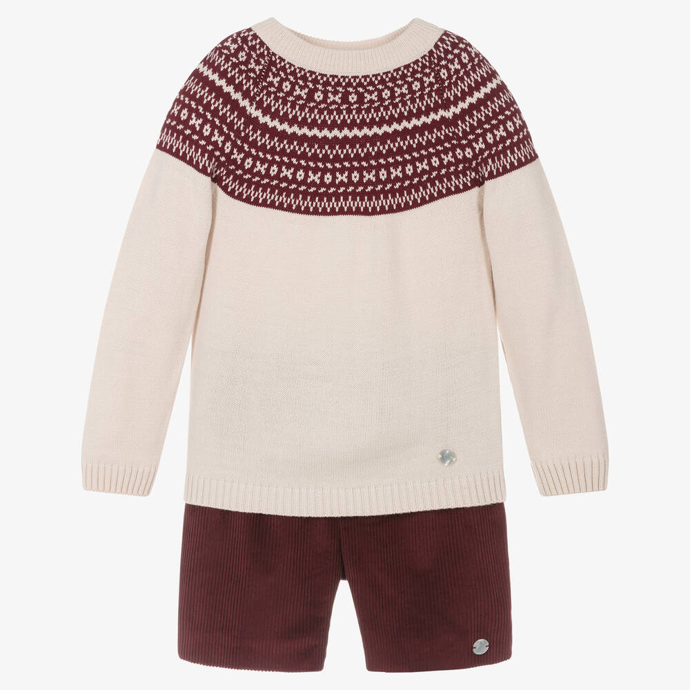 Artesanía Granlei - Top & Shorts Set in Beige & Rot | Childrensalon