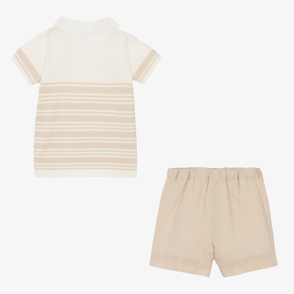 Artesanía Granlei - Boys Beige Stripe Cotton Shorts Set | Childrensalon ...